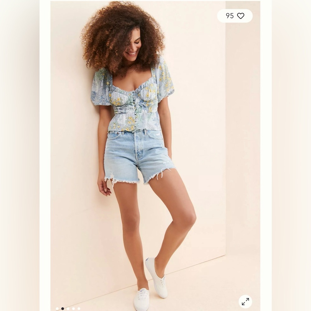 Astr Blue and Yellow Floral Blouse